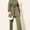 Fake Pocket Zippered Two-Piece Set