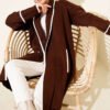 Shawl Collar Pocketed Knit Cardigan Brown
