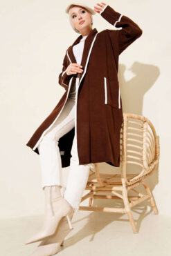 Alternative view of Shawl Collar Pocketed Knit Cardigan Brown