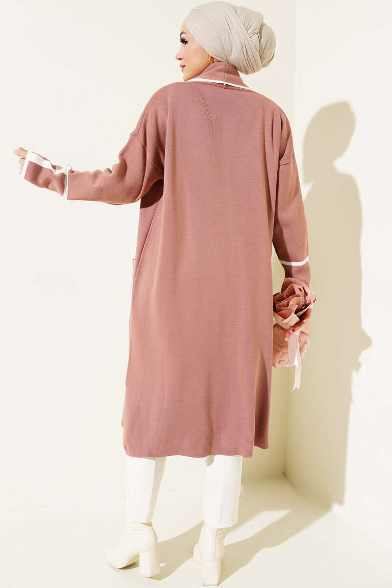 Shawl Collar Pocketed Knit Cardigan Powder Pink - Imagen 3