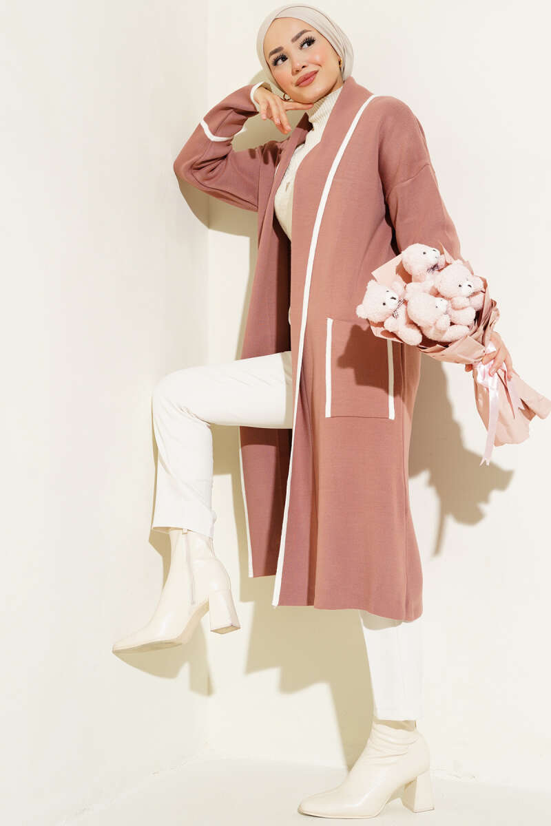 Shawl Collar Pocketed Knit Cardigan Powder Pink - Imagen 2