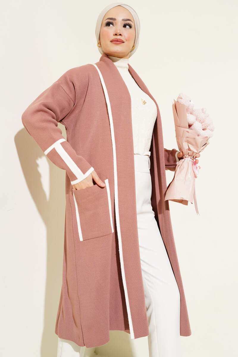 Shawl Collar Pocketed Knit Cardigan Powder Pink