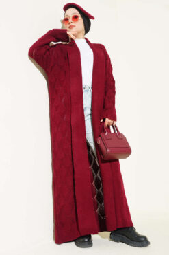 Alternative view of Shawl Collar Knit Pattern Long Cardigan Burgundy