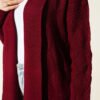 Shawl Collar Knit Pattern Long Cardigan Burgundy – Image 4
