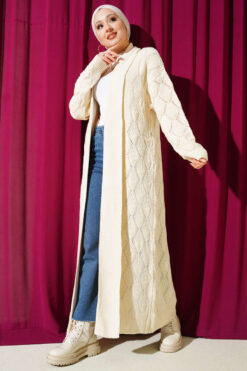 Alternative view of Shawl Collar Knit Pattern Long Cardigan Stone