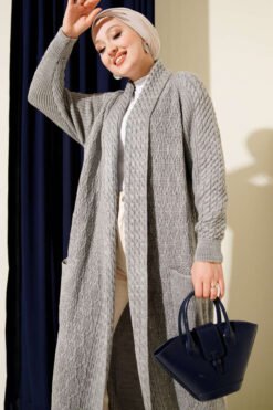 Alternative view of Shawl Collar Textured Knit Cardigan Grey