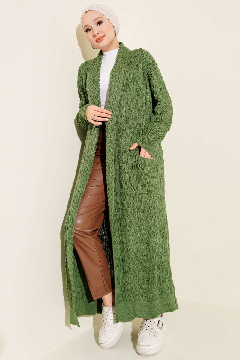 Shawl Collar Textured Knit Cardigan Green