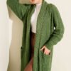 Shawl Collar Textured Knit Cardigan Green - Image 2