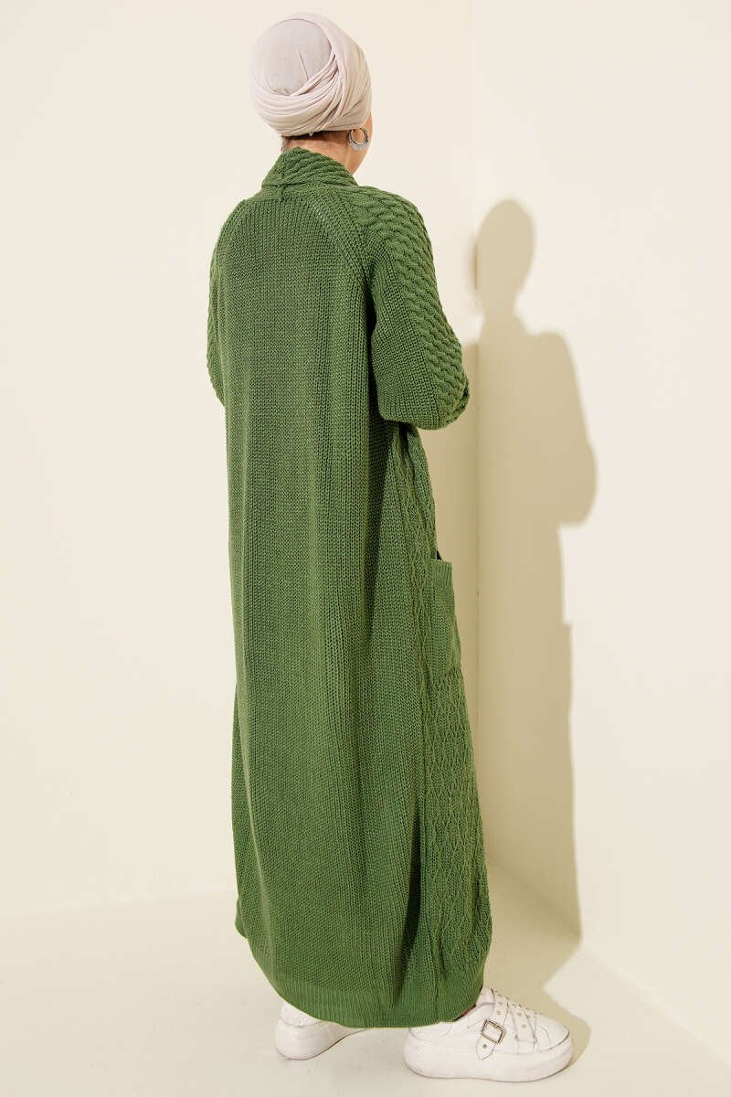 Shawl Collar Textured Knit Cardigan Green - Image 3