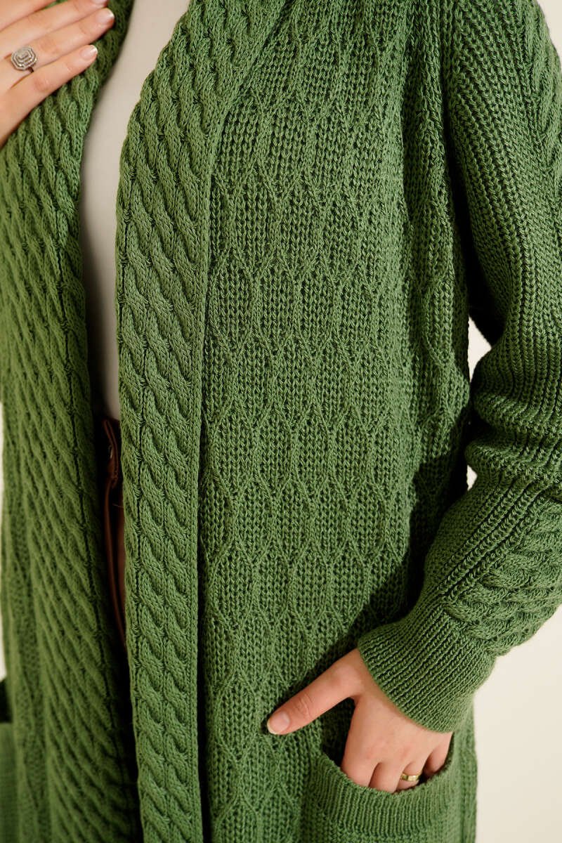 Shawl Collar Textured Knit Cardigan Green - Image 4