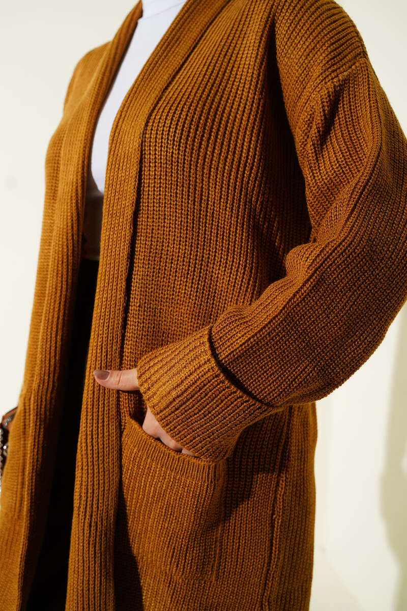 Shawl Collar Rice Knit Cardigan Mustard - Image 4