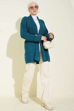 Alternative view of Shawl Collar Rice Knit Cardigan Petrol