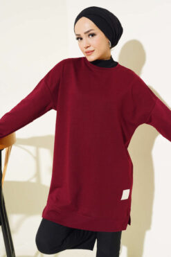 Alternative view of Oversized Patch Tunic Burgundy