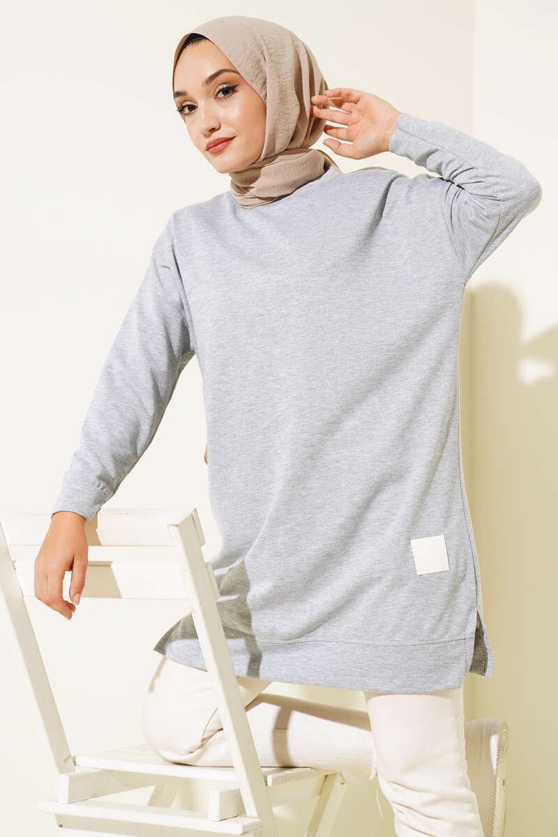 Oversized Patch Tunic Grey