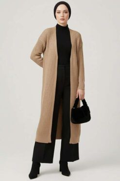 Oversized Ribbed Long Cardigan Latte