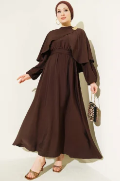 Dress with Snail Clip Detail Brown