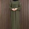 Sare Robe Detailed Modest Dress Khaki