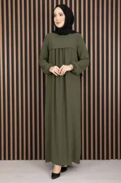 Sare Robe Detailed Modest Dress Khaki