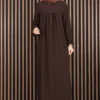 Sare Robe Detailed Modest Dress Brown