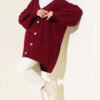 Twisted Pattern Detailed Knit Cardigan Burgundy – Image 2