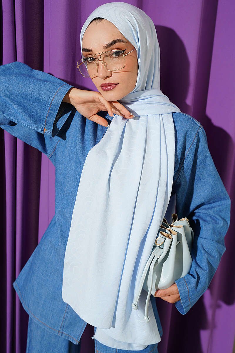 Twisted Pattern Cotton Ayrobin Scarf Baby Blue - Image 2