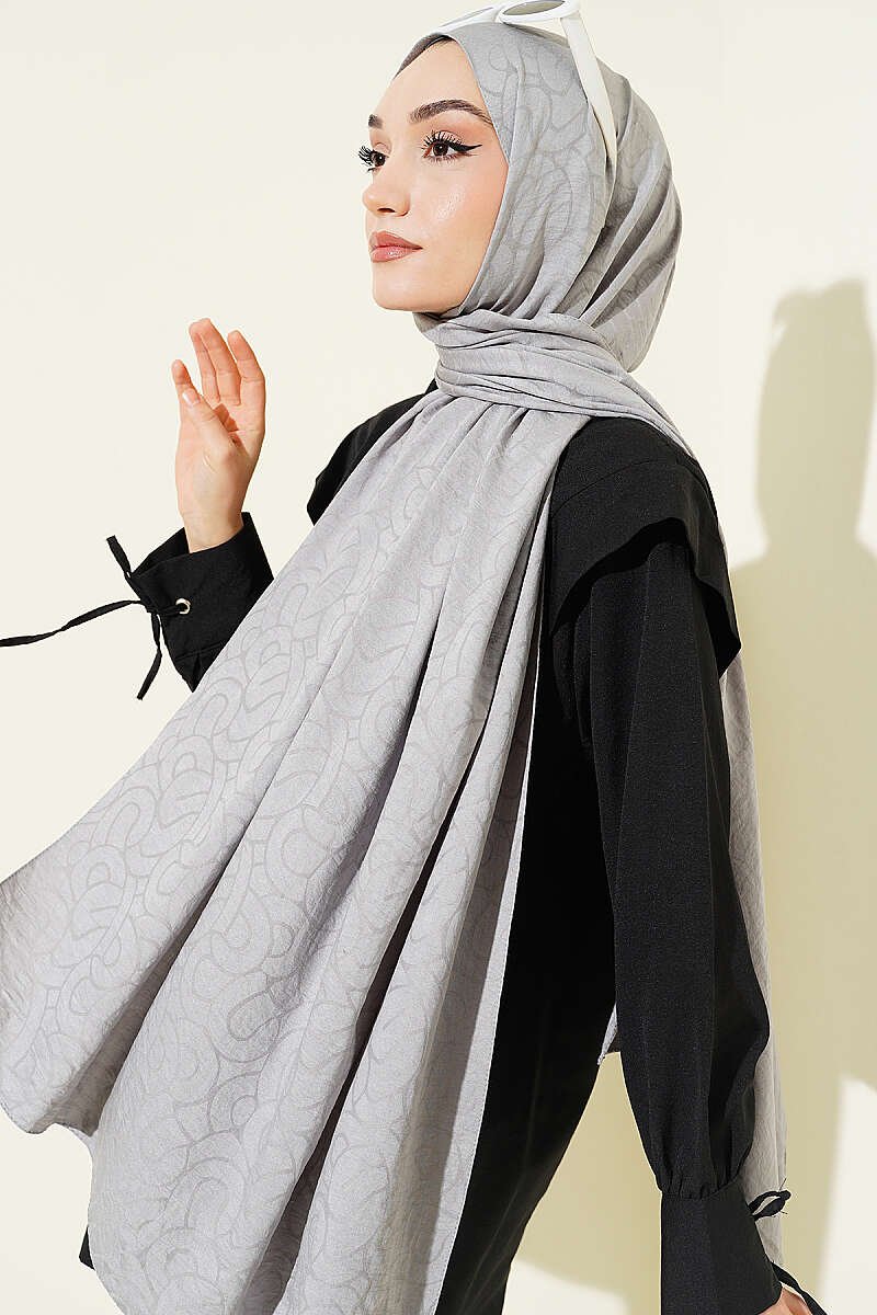 Twisted Pattern Cotton Ayrobin Scarf Grey - Afbeelding 2