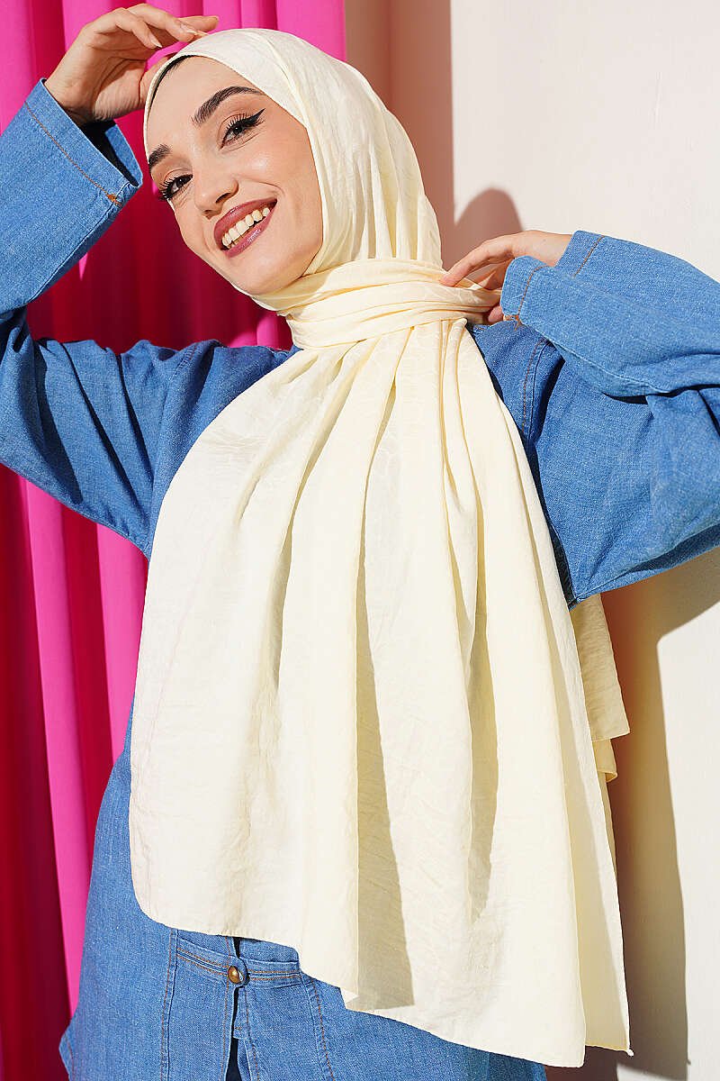 Twisted Pattern Cotton Ayrobin Scarf Cream - Afbeelding 2