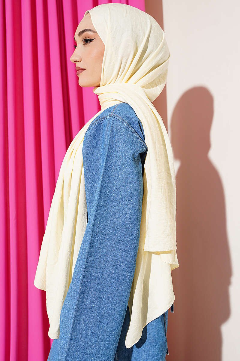 Twisted Pattern Cotton Ayrobin Scarf Cream - Afbeelding 3