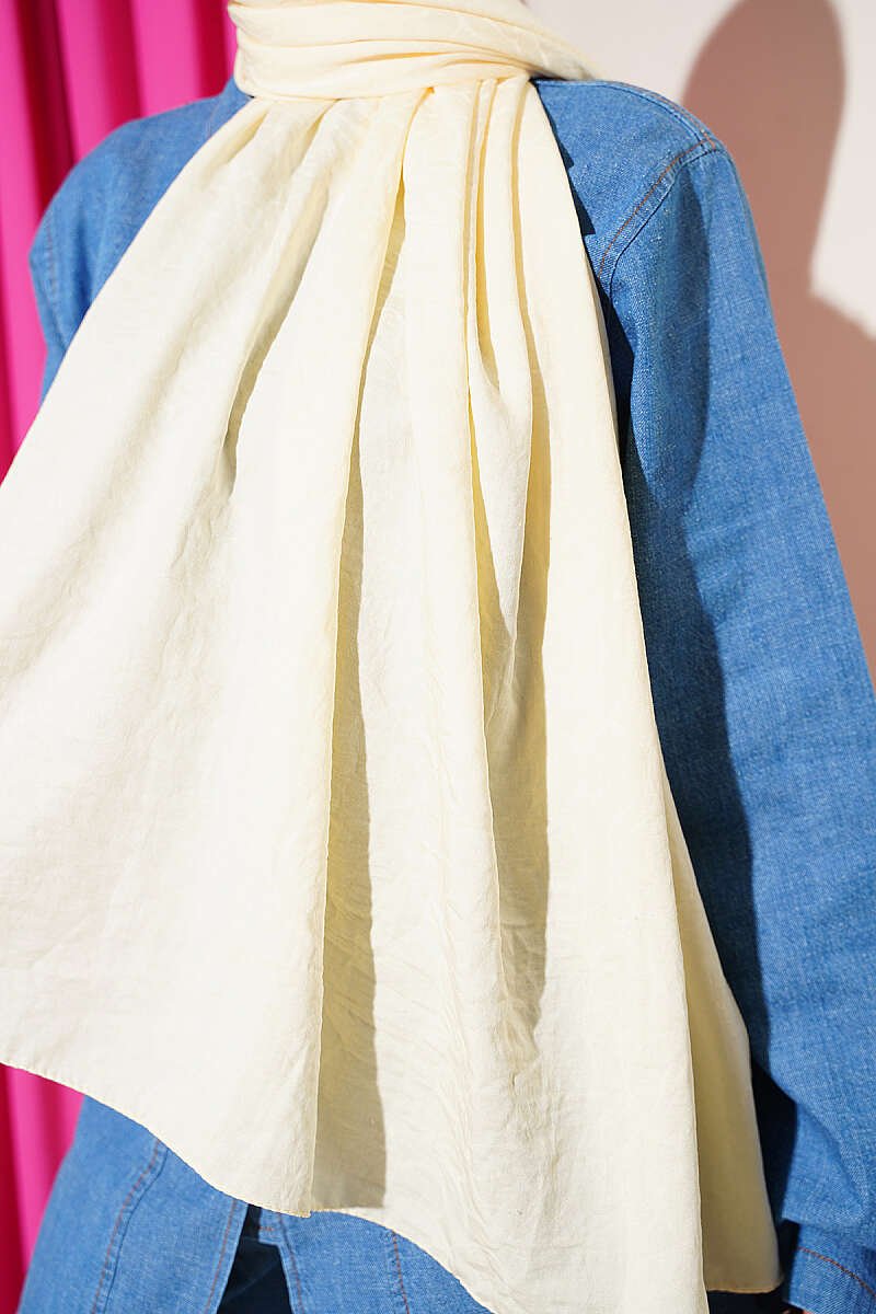 Twisted Pattern Cotton Ayrobin Scarf Cream - Afbeelding 4