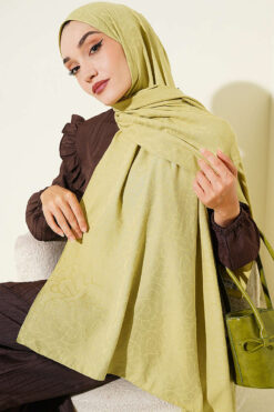 Alternative view of Twisted Pattern Cotton Ayrobin Scarf Oil Green