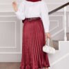 Satin Pleated Skirt Burgundy