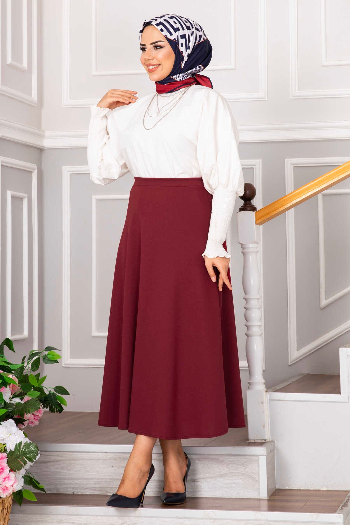 Scuba Krep Mevlana Modest Skirt Burgundy
