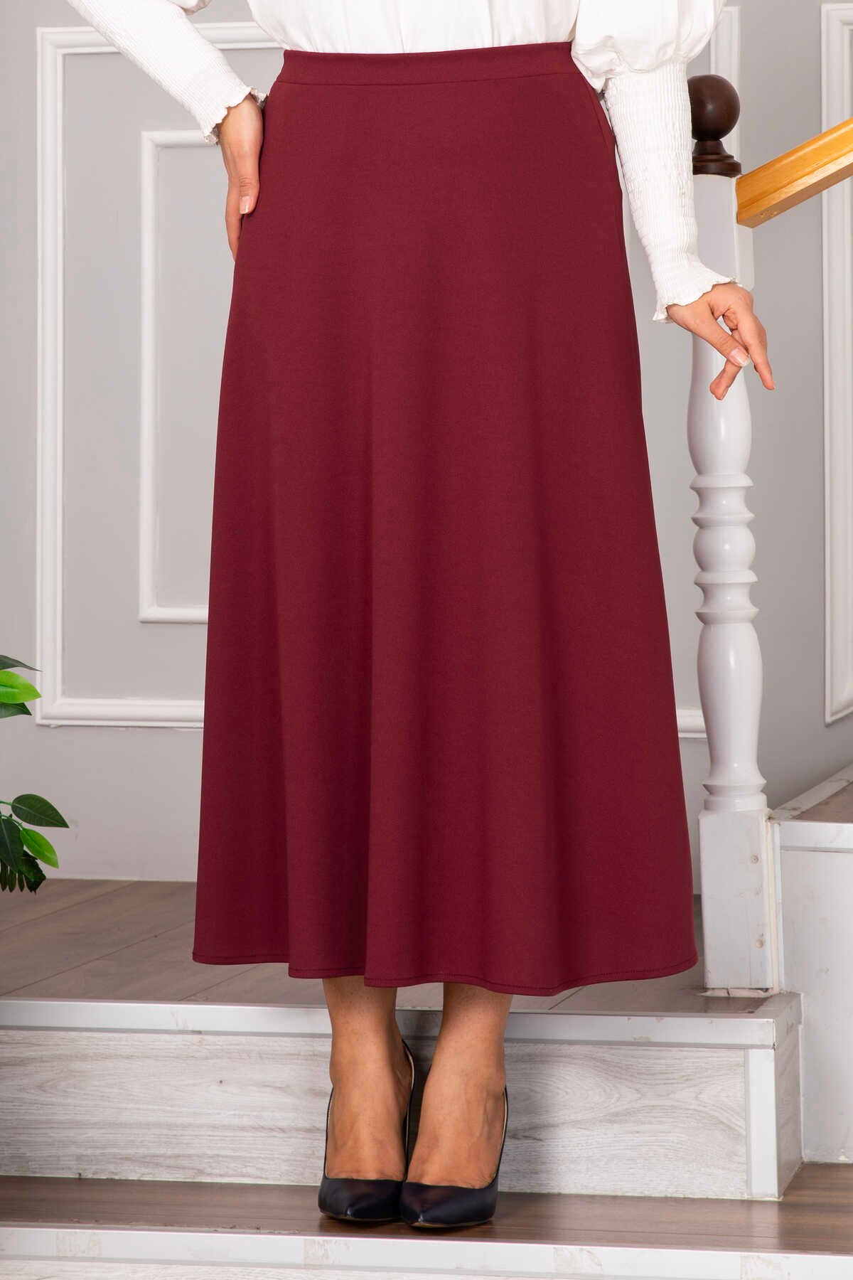 Scuba Krep Mevlana Modest Skirt Burgundy - Afbeelding 3