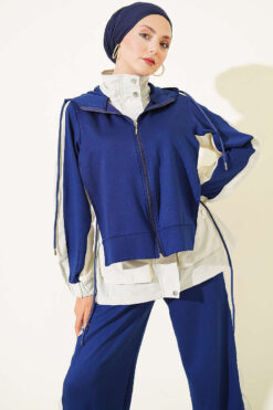 Alternative view of Striped Detail Sports Two-Piece Set Navy Blue
