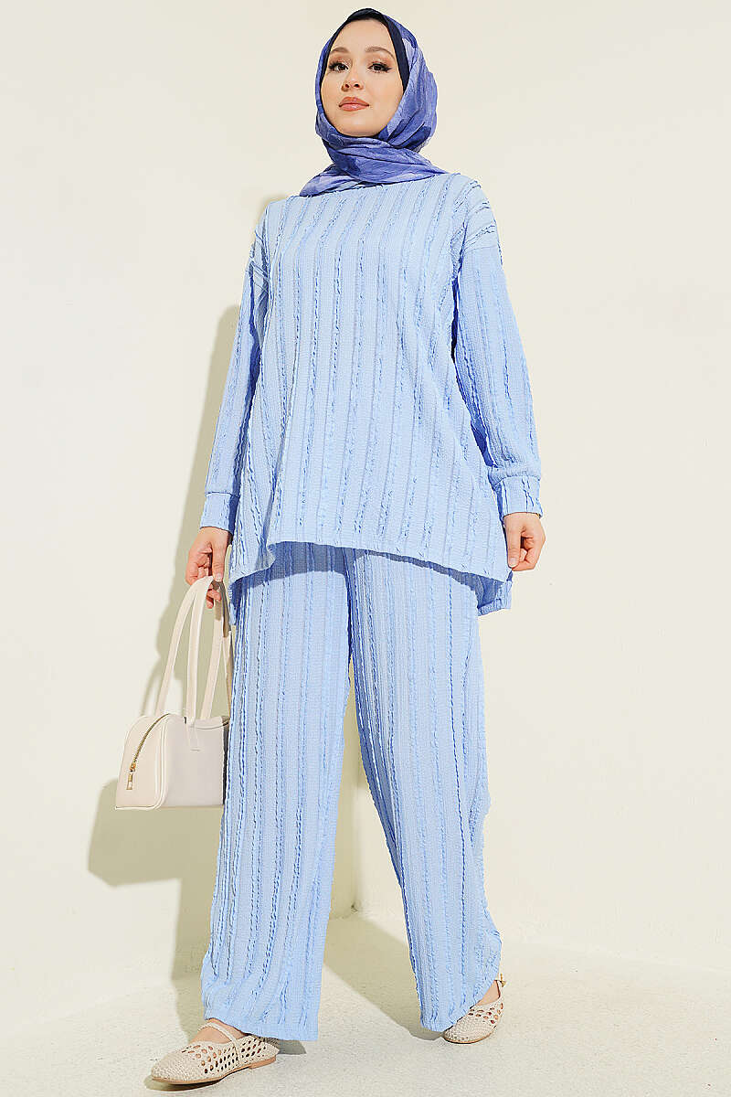 Striped Ruffled Tunic Set Baby Blue