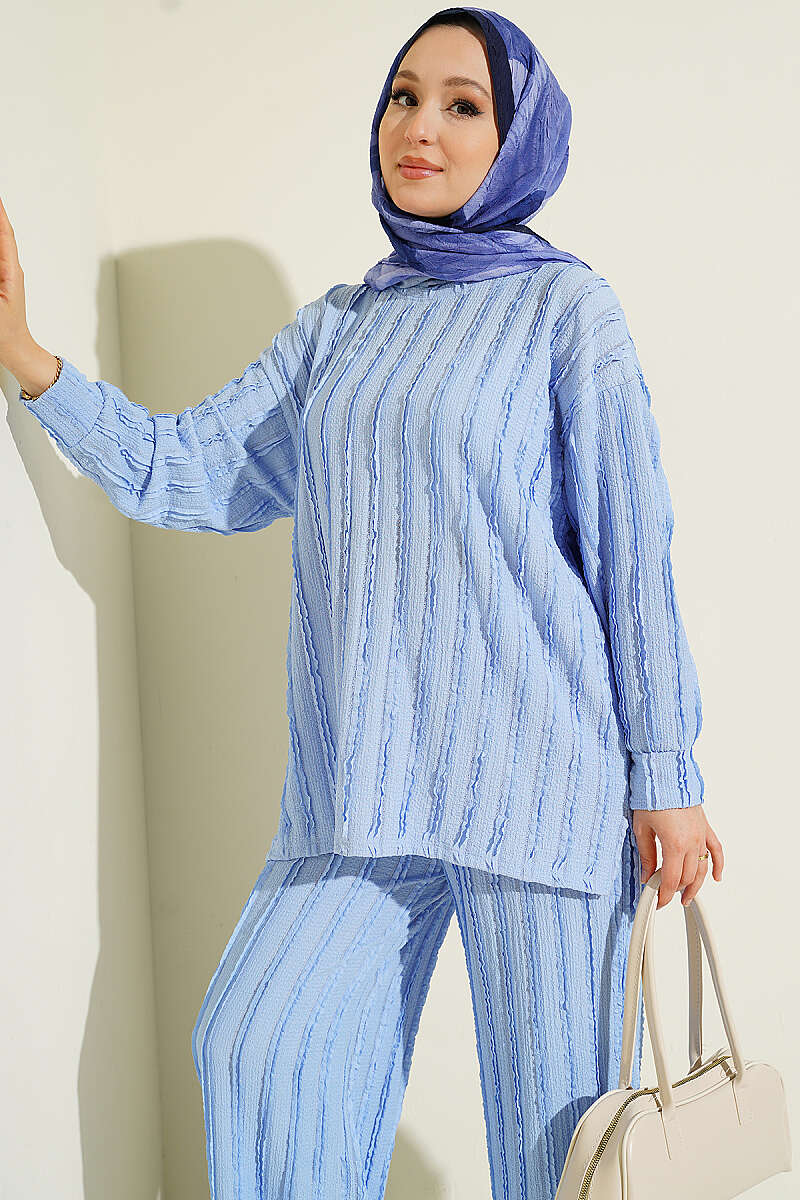 Striped Ruffled Tunic Set Baby Blue - Image 2