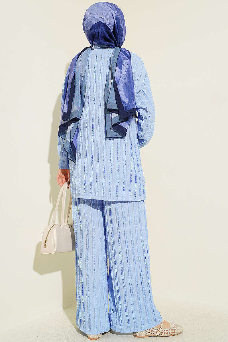 Striped Ruffled Tunic Set Baby Blue - Image 3
