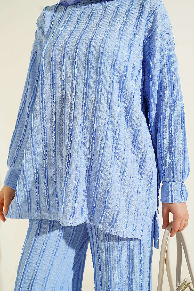 Striped Ruffled Tunic Set Baby Blue - Image 4