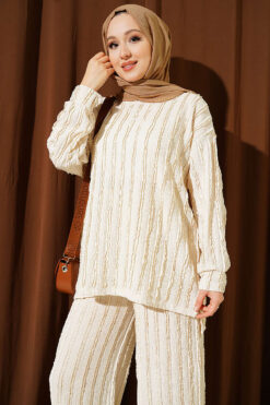 Alternative view of Striped Ruffled Tunic Set Beige