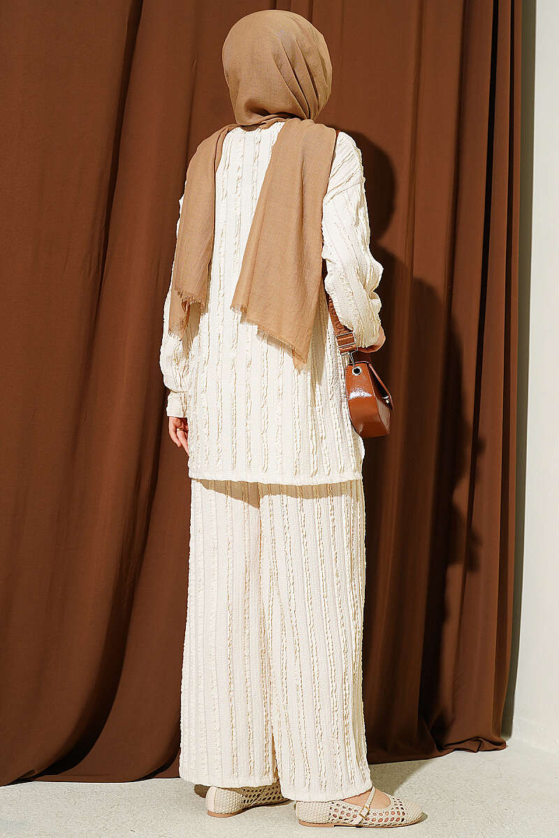 Striped Ruffled Tunic Set Beige – Bild 3