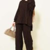 Hidden Button Belted Two-Piece Tunic Set Brown - Imagen 5
