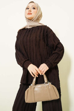 Alternative view of Striped Ruffled Tunic Set Brown