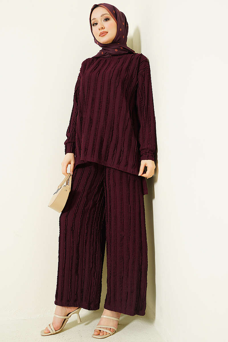 Striped Ruffled Tunic Set Plum - Imagen 2