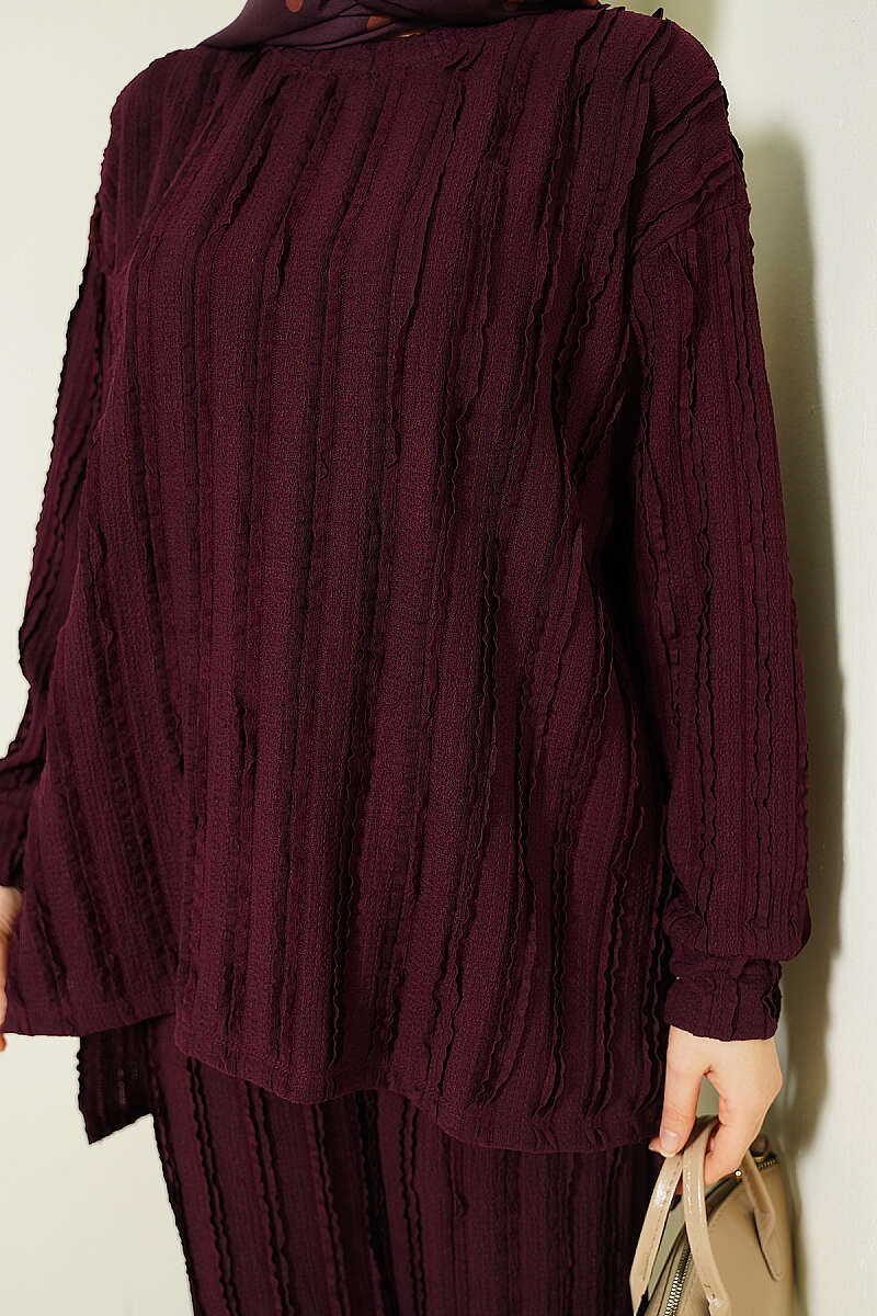 Striped Ruffled Tunic Set Plum - Imagen 4