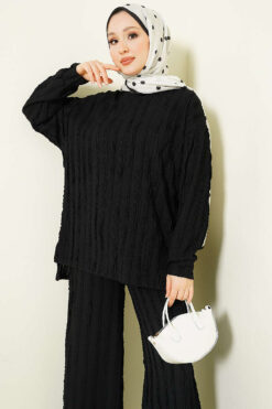 Alternative view of Striped Ruffled Tunic Set Black