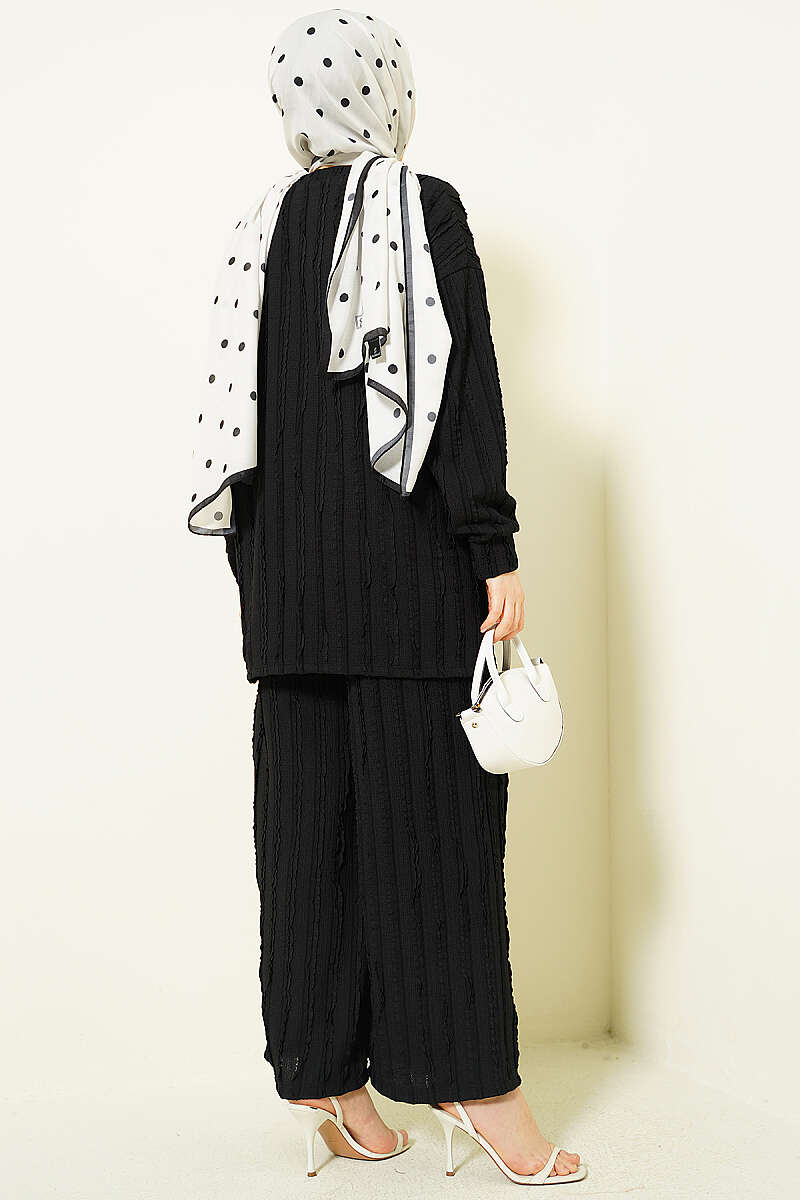 Striped Ruffled Tunic Set Black – Bild 3