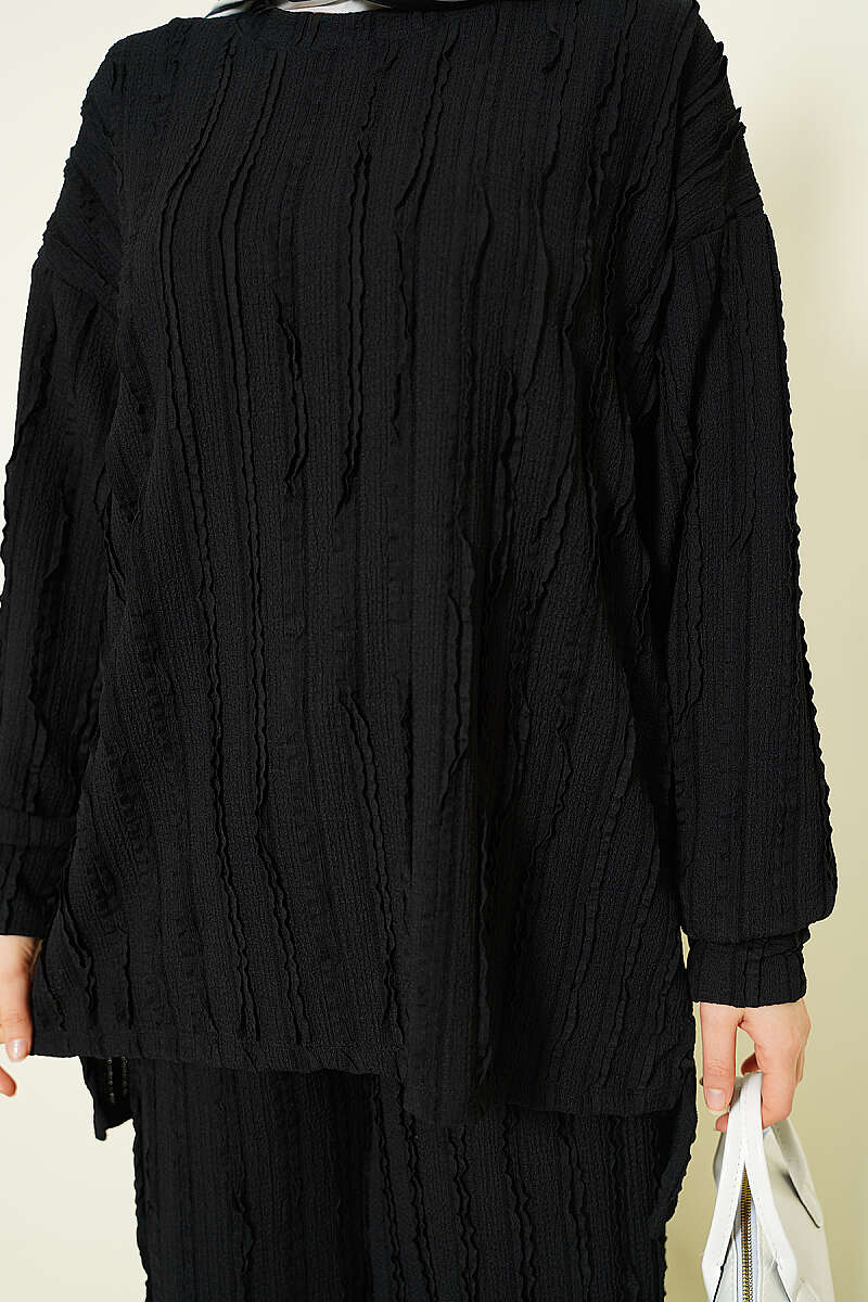Striped Ruffled Tunic Set Black – Bild 4