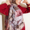 Floral Bamboo Crinkle Scarf with Stripe Details Brown - Image 2
