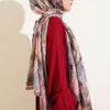 Floral Bamboo Crinkle Scarf with Stripe Details Brown - Image 3