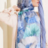Floral Bamboo Crinkle Scarf with Stripe Details Navy Blue - Image 2